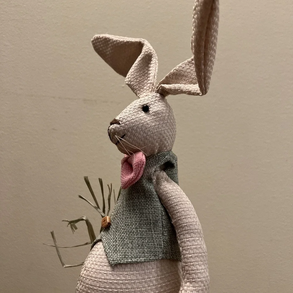 Rabbit Bunny Figurine Plush Standing Spring Easter Decor Vest Bow Tie
